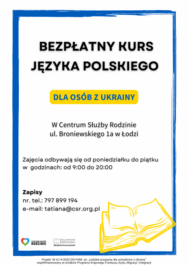 Bezpłatny kurs języka polskiego dla osób z Ukrainy